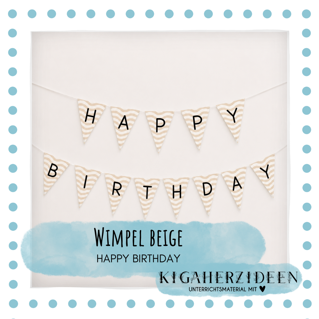 Wimpel Happy Birthday beige - Download