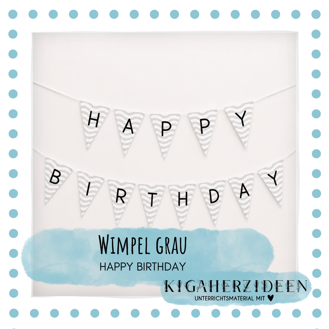 Wimpel Happy Birthday grau - Download